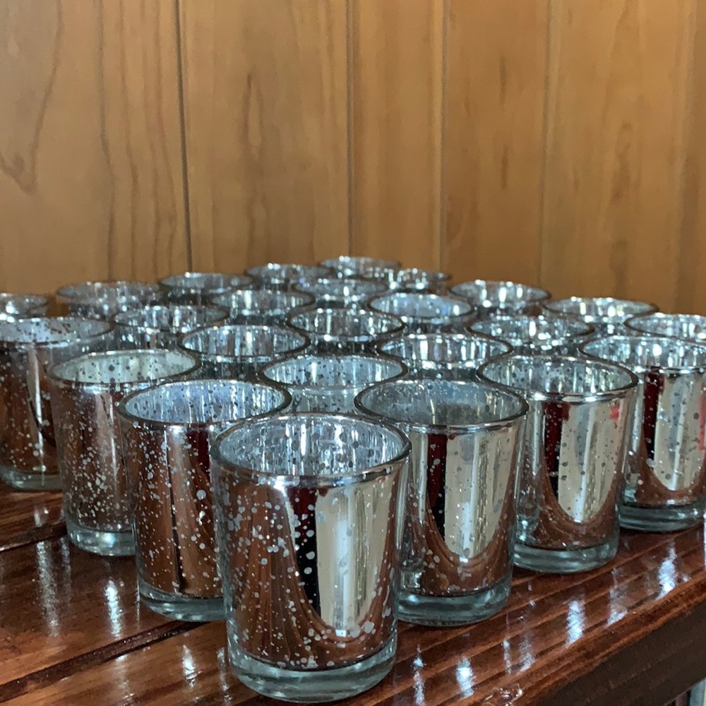 Silver Mercury Glass style votive holders, set of 25